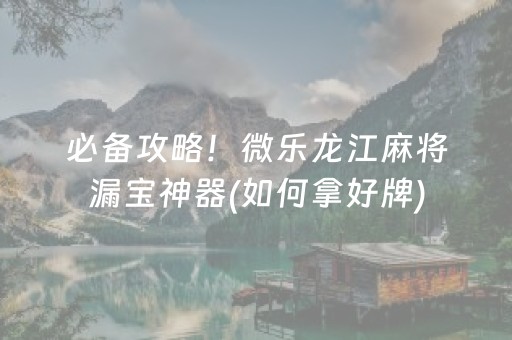 必备攻略！微乐龙江麻将漏宝神器(如何拿好牌)