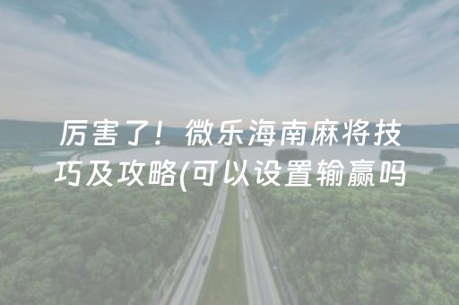 厉害了！微乐海南麻将技巧及攻略(可以设置输赢吗)