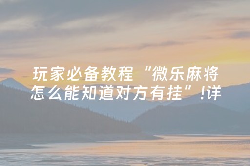 玩家必备教程“微乐麻将怎么能知道对方有挂”!详细开挂教程-知乎