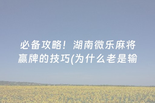 必备攻略！湖南微乐麻将赢牌的技巧(为什么老是输呢)