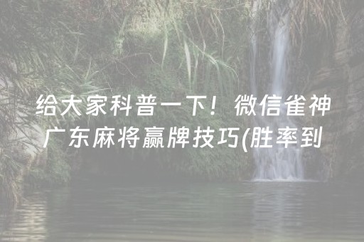 给大家科普一下！微信雀神广东麻将赢牌技巧(胜率到哪调)