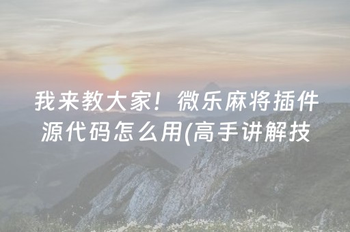 我来教大家！微乐麻将插件源代码怎么用(高手讲解技术)