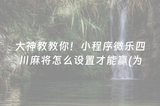 大神教教你！小程序微乐四川麻将怎么设置才能赢(为什么老是输呢)