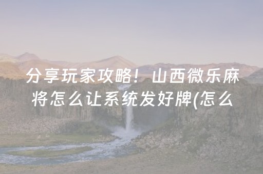 分享玩家攻略！山西微乐麻将怎么让系统发好牌(怎么让系统发好牌)