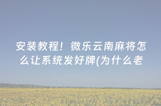 安装教程！微乐云南麻将怎么让系统发好牌(为什么老是输呢)