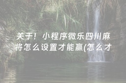 关于！小程序微乐四川麻将怎么设置才能赢(怎么才可以赢)