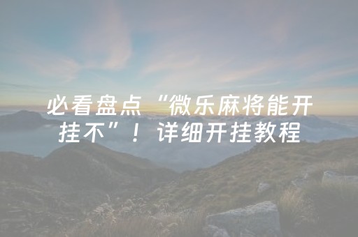 必看盘点“微乐麻将能开挂不”！详细开挂教程（确实真的有挂)-知乎