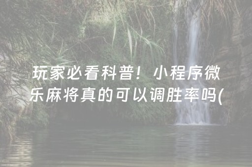 玩家必看科普！小程序微乐麻将真的可以调胜率吗(如何打赢有插件吗)