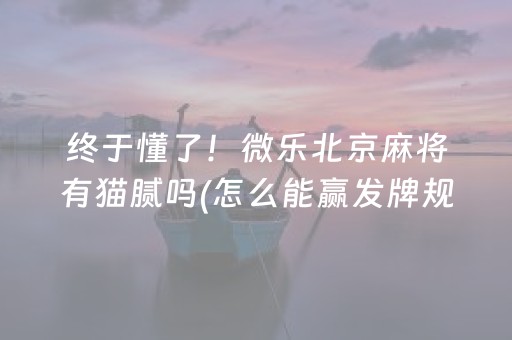 终于懂了！微乐北京麻将有猫腻吗(怎么能赢发牌规律)