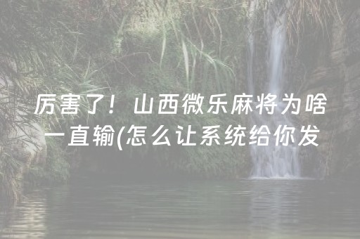 厉害了！山西微乐麻将为啥一直输(怎么让系统给你发好牌)