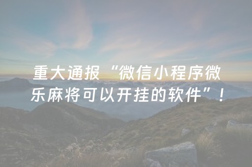 重大通报“微信小程序微乐麻将可以开挂的软件”!(确实是有挂)-知乎