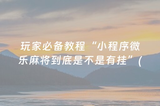 玩家必备教程“小程序微乐麻将到底是不是有挂”(原来真的有挂)-知乎