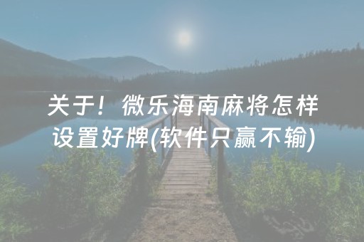 关于！微乐海南麻将怎样设置好牌(软件只赢不输)