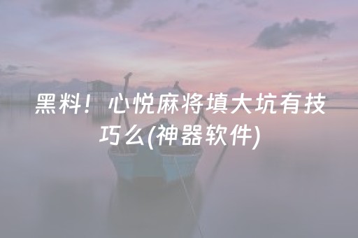 黑料！心悦麻将填大坑有技巧么(神器软件)