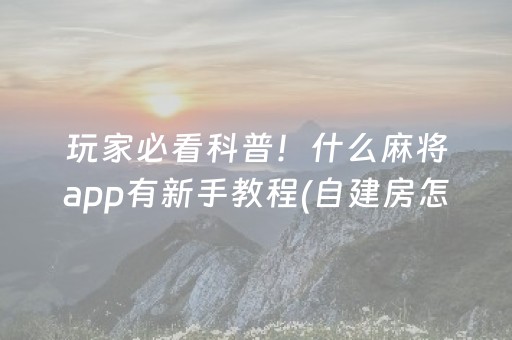 玩家必看科普！什么麻将app有新手教程(自建房怎么赢)