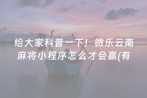 给大家科普一下！微乐云南麻将小程序怎么才会赢(有挂技巧辅助器)