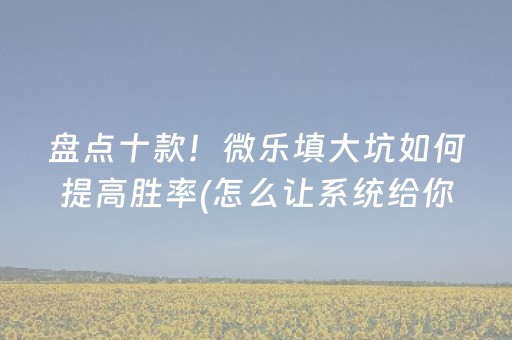 盘点十款！微乐填大坑如何提高胜率(怎么让系统给你发好牌)