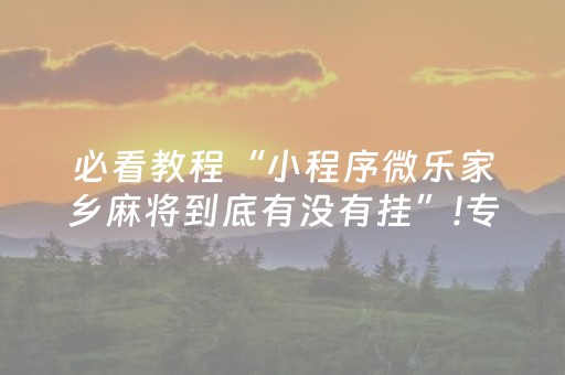 必看教程“小程序微乐家乡麻将到底有没有挂”!专业师傅带你一起了解（详细教程）-知乎