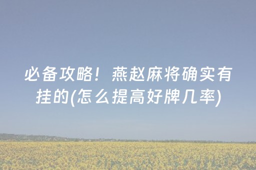 必备攻略！燕赵麻将确实有挂的(怎么提高好牌几率)