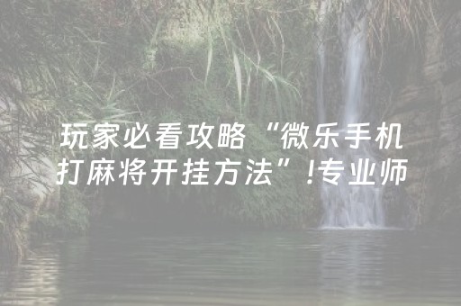 玩家必看攻略“微乐手机打麻将开挂方法”!专业师傅带你一起了解（详细教程）-知乎