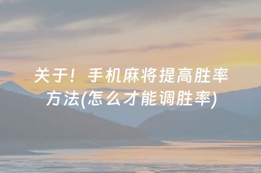 关于！手机麻将提高胜率方法(怎么才能调胜率)