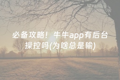 必备攻略！牛牛app有后台操控吗(为啥总是输)