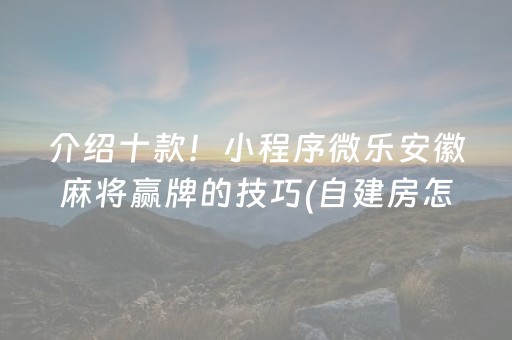 介绍十款！小程序微乐安徽麻将赢牌的技巧(自建房怎么赢)