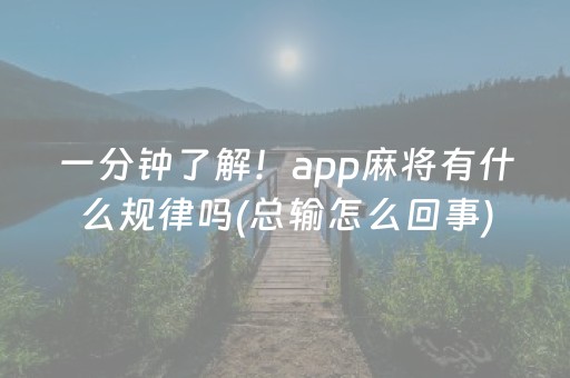 一分钟了解！app麻将有什么规律吗(总输怎么回事)