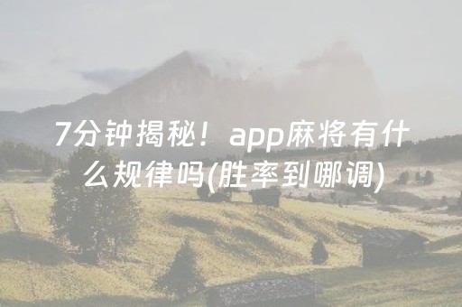 7分钟揭秘！app麻将有什么规律吗(胜率到哪调)