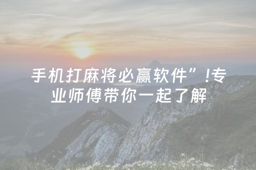 手机打麻将必赢软件”!专业师傅带你一起了解（详细教程）-知乎