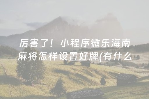 厉害了！小程序微乐海南麻将怎样设置好牌(有什么能赢的方法)