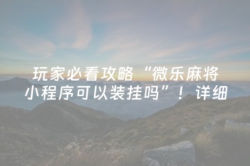 玩家必看攻略“微乐麻将小程序可以装挂吗”！详细开挂教程（确实真的有挂)-知乎