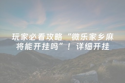 玩家必看攻略“微乐家乡麻将能开挂吗”！详细开挂教程（确实真的有挂)-知乎