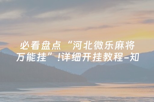 必看盘点“河北微乐麻将万能挂”!详细开挂教程-知乎