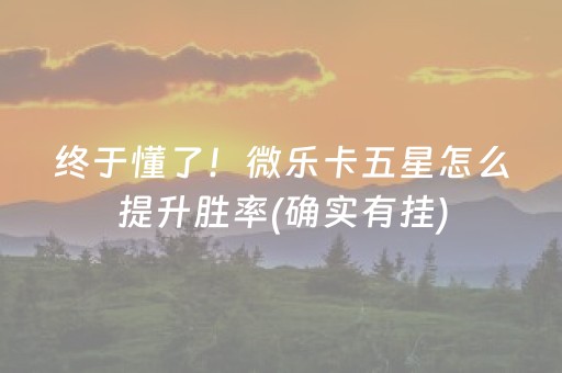 终于懂了！微乐卡五星怎么提升胜率(确实有挂)