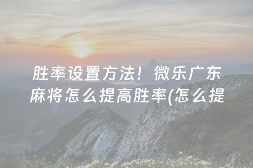 胜率设置方法！微乐广东麻将怎么提高胜率(怎么提手拿好牌)