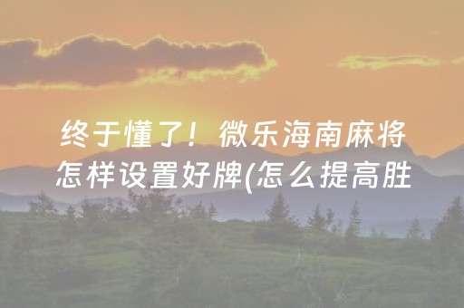 终于懂了！微乐海南麻将怎样设置好牌(怎么提高胜率)