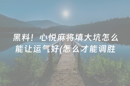 黑料！心悦麻将填大坑怎么能让运气好(怎么才能调胜率)