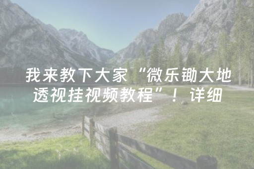 我来教下大家“微乐锄大地透视挂视频教程”！详细开挂教程（确实真的有挂)-知乎