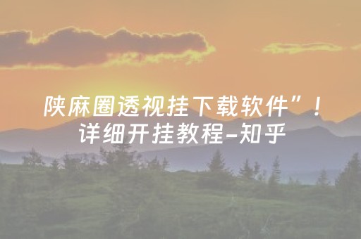 陕麻圈透视挂下载软件”!详细开挂教程-知乎