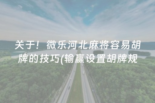 关于！微乐河北麻将容易胡牌的技巧(输赢设置胡牌规律)