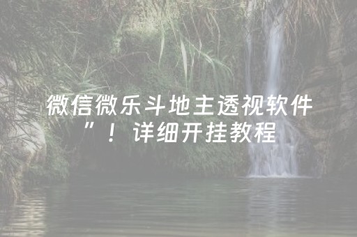 微信微乐斗地主透视软件”！详细开挂教程（确实真的有挂)-知乎