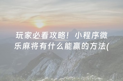 玩家必看攻略！小程序微乐麻将有什么能赢的方法(如何打赢有插件吗)