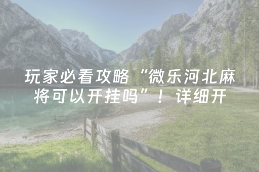 玩家必看攻略“微乐河北麻将可以开挂吗”！详细开挂教程（确实真的有挂)-知乎