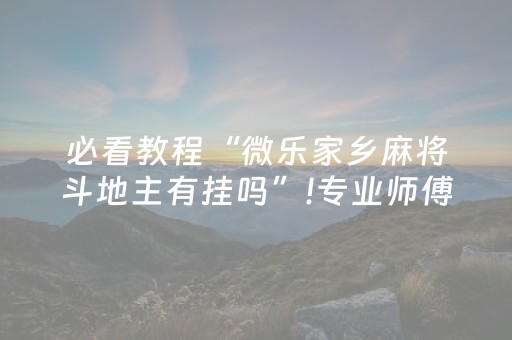 必看教程“微乐家乡麻将斗地主有挂吗”!专业师傅带你一起了解（详细教程）-知乎