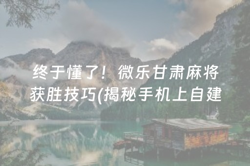 终于懂了！微乐甘肃麻将获胜技巧(揭秘手机上自建房怎么赢)