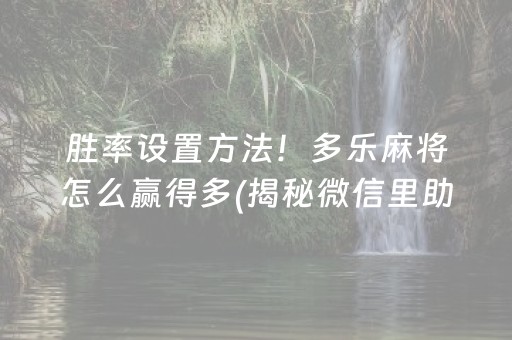 胜率设置方法！多乐麻将怎么赢得多(揭秘微信里助赢神器购买)