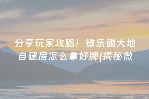 分享玩家攻略！微乐锄大地自建房怎么拿好牌(揭秘微信里攻略插件)