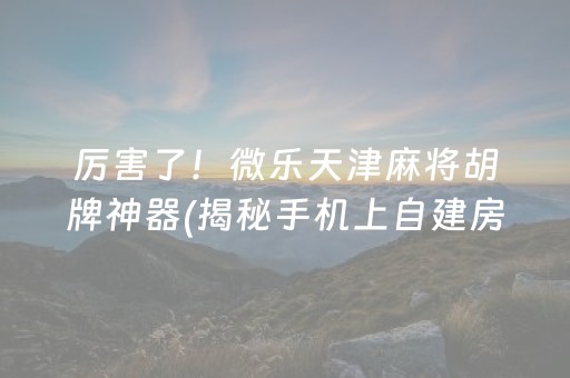 厉害了！微乐天津麻将胡牌神器(揭秘手机上自建房怎么赢)