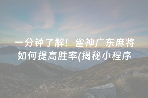 一分钟了解！雀神广东麻将如何提高胜率(揭秘小程序输赢规律)